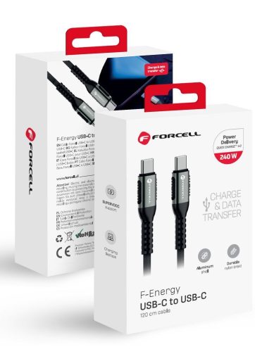 USB kabl FORCELL F-ENERGY C263 Type C na Type C QC4.0 PD 5A 240W Cafule 1,2 m crni