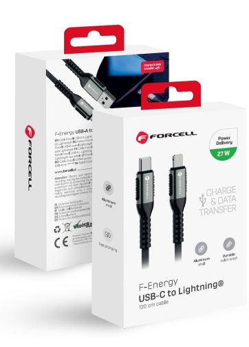 USB kabl FORCELL F-ENERGY C259 Type C na Lightning PD 3A 27W Cafule 1,2 m crni